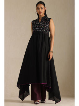 Soch - Womens Black Cotton Mirror Work Kurta