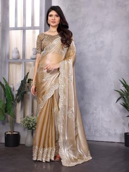 Elora - Ivory Shimmer Chiffon Butta Bollywood Saree with Unstitched Blouse
