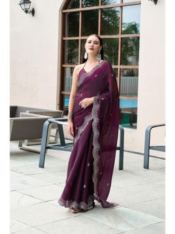 Elora - Wine Butti Shimmer Chiffon Bollywood Saree with Unstitched Blouse