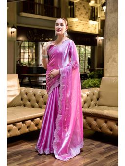Elora - Baby Pink Butti Shimmer Chiffon Bollywood Saree with Unstitched Blouse