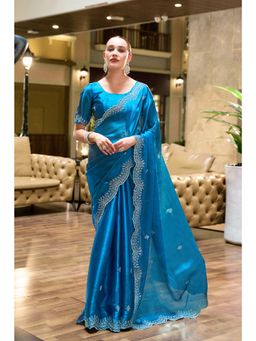 Elora - Sky Blue Butti Shimmer Chiffon Bollywood Saree with Unstitched Blouse