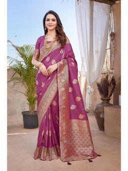 Elora - Tulip Pink Butta Zari Jacquard Silk Blend Paithani Saree with Unstitched Blouse