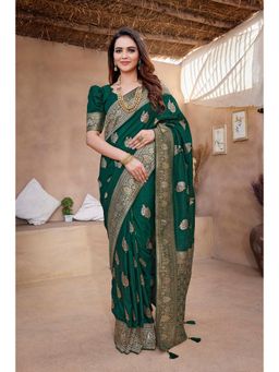 Elora - Dark Green Butta Zari Jacquard Silk Blend Paithani Saree with Unstitched Blouse