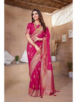 Elora - Hot Pink Butta Zari Jacquard Silk Blend Paithani Saree with Unstitched Blouse