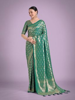 Monjolika Fashion - Women's Banarasi Satin Silk Zari Designer Saree with Unstitched Blouse