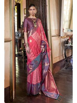 Mysilklove - Jam Pink Banarasi Handloom Saree with Unstitched Blouse