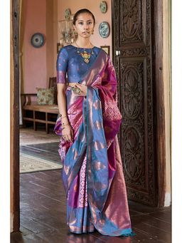 Mysilklove - Purple Pizzazz Banarasi Handloom Saree with Unstitched Blouse