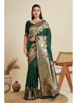 Mysilklove - Limerick Green Zari Woven Soft Kanjivaram Saree with Unstitched Blouse