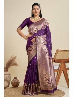 Mysilklove - Opera Purple Zari Woven Soft Kanjivaram Saree with Unstitched Blouse