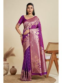 Mysilklove - Dream Purple Zari Woven Soft Kanjivaram Saree with Unstitched Blouse