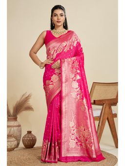 Mysilklove - Dewberry Pink Zari Woven Soft Kanjivaram Saree with Unstitched Blouse