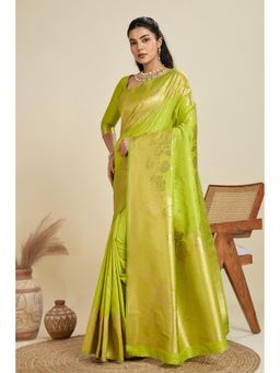 Mysilklove - Lawn Green Zari Woven Soft Kanjivaram Saree with Unstitched Blouse