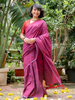 Suta - Purple Cotton Blend Saree with Unstitched Blouse