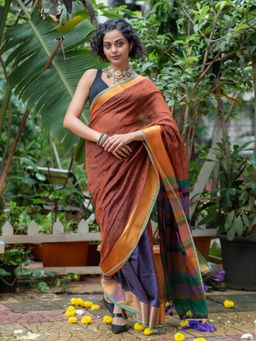 Suta - Multi-Color Cotton Blend Saree with Unstitched Blouse