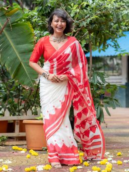 Suta - Red Pure Cotton Saree with Unstitched Blouse