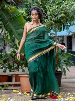 Suta - Green Pure Cotton Saree with Unstitched Blouse