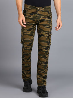 Urbano Fashion - Mens Green Regular Fit Military Camouflage Cargo Chino Pant