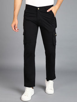 Urbano Fashion - Mens Black Regular Fit Solid Cargo Chino Pant with 6 Pockets
