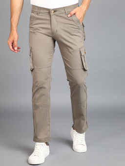 Urbano Fashion - Mens Grey Regular Fit Solid Cargo Chino Pant with 6 Pockets