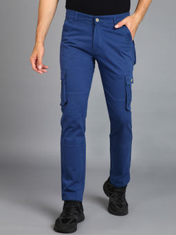 Urbano Fashion - Mens Royal Blue Regular Fit Solid Cargo Chino Pant with 6 Pockets