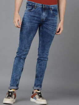 Urbano Fashion - Mens Blue Slim Fit Washed Jeans Stretchable
