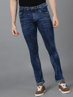 Urbano Fashion - Mens Blue Skinny Fit Washed Jeans Stretchable