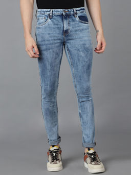 Urbano Fashion - Mens Light Blue Skinny Fit Washed Jeans Stretchable