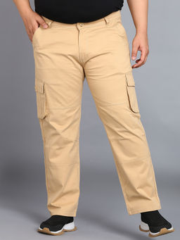 Urbano Plus - Mens Beige Regular Fit Solid Cargo Chino Pant with 6 Pockets