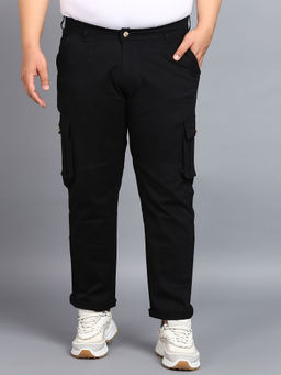 Urbano Plus - Mens Black Regular Fit Solid Cargo Chino Pant with 6 Pockets