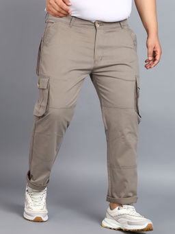 Urbano Plus - Mens Grey Regular Fit Solid Cargo Chino Pant with 6 Pockets