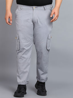 Urbano Plus - Mens Light Blue Regular Fit Solid Cargo Chino Pant with 6 Pockets