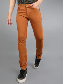 Urbano Fashion - Mens Khaki Slim Fit Washed Jeans Stretchable