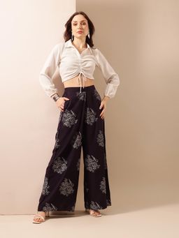 ISHIN - Comfy Indigo Flared Trouser