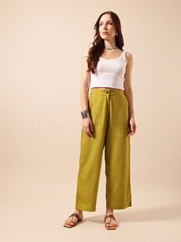 ISHIN - Comfy Dusty Olive Flared Trouser