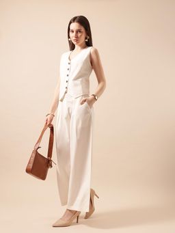 ISHIN - Comfy Natural Solid Flared Trouser