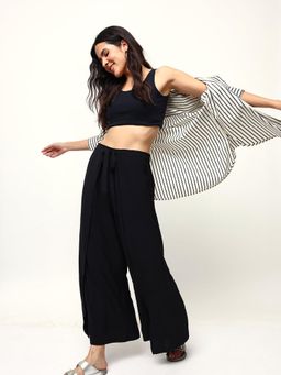 ISHIN - Comfy Black Flared Trouser