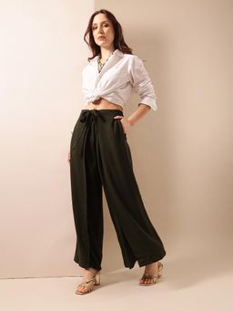 ISHIN - Comfy Olive Green Flared Trouser