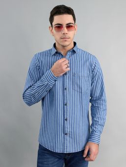 Monte Carlo - Blue Men Regular Fit Striped Full Sleeve Shirt