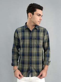 Monte Carlo - Olive Men Regular Fit Check Full Sleeve Shirt