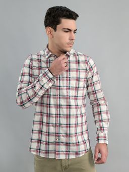 Monte Carlo - Off White Men Regular Fit Check Full Sleeve Shirt