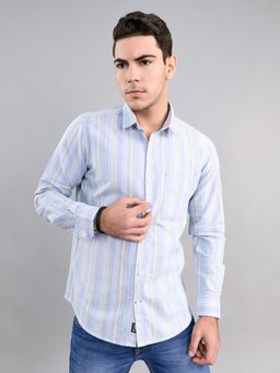 Monte Carlo - Blue Men Regular Fit Stripes Full Sleeve Shirt