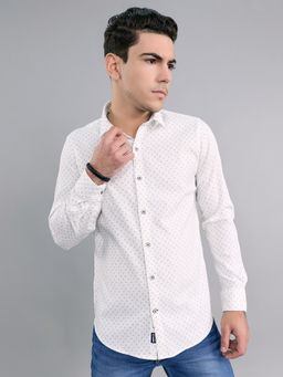Monte Carlo - White Men Slim Fit Printed Full Sleeve Shirt
