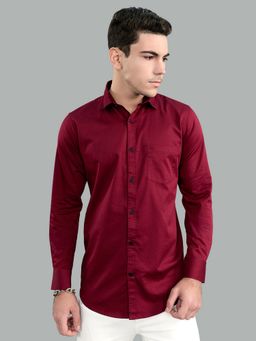 Monte Carlo - Maroon Men Slim Fit Solid Full Sleeve Shirt