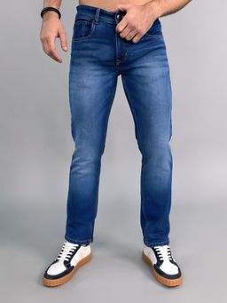 Monte Carlo - Men Blue Cotton Blend Solid Straight Jeans