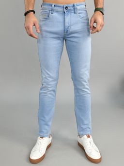 Monte Carlo - Men Blue Cotton Blend Solid Ankle Jeans