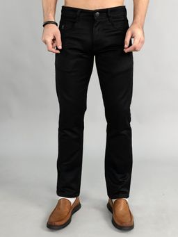 Monte Carlo - Men Black Cotton Blend Solid Straight Jeans