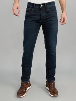 Monte Carlo - Men Navy Blue Cotton Blend Solid Ankle Jeans