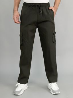 Monte Carlo - Men Olive Cotton Blend Solid Trackpant