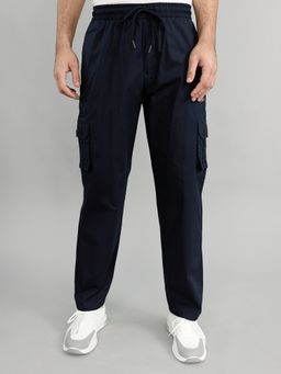 Monte Carlo - Men Navy Blue Cotton Blend Solid Trackpant