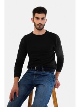 Snitch - Men Black Cotton Textured Sweater